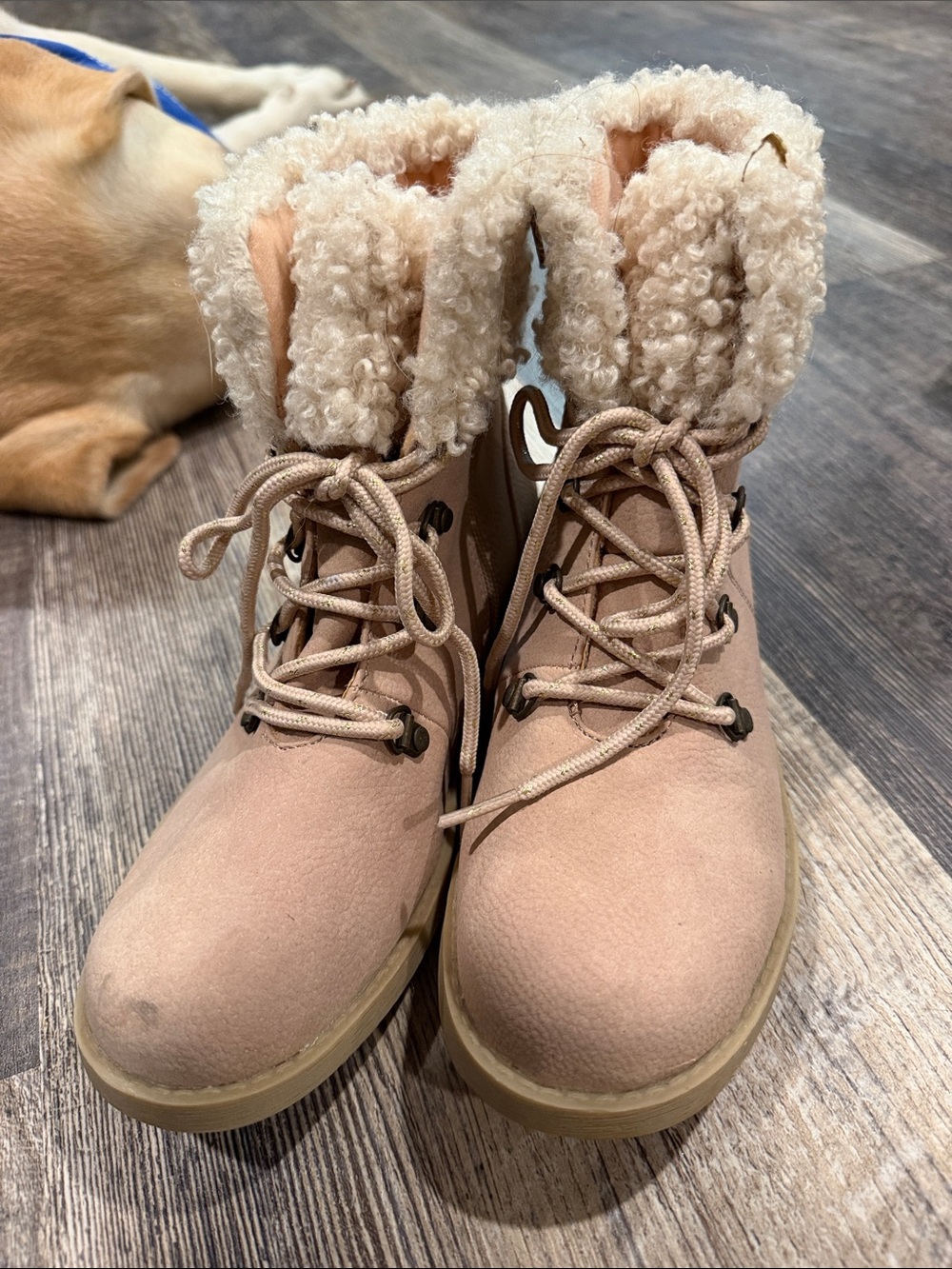 Kids Faux-Shearling Lined Pink Winter Boots